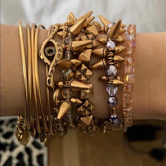 Stack of Gold Alex and Ani Bracelets - Picture 1 of 8